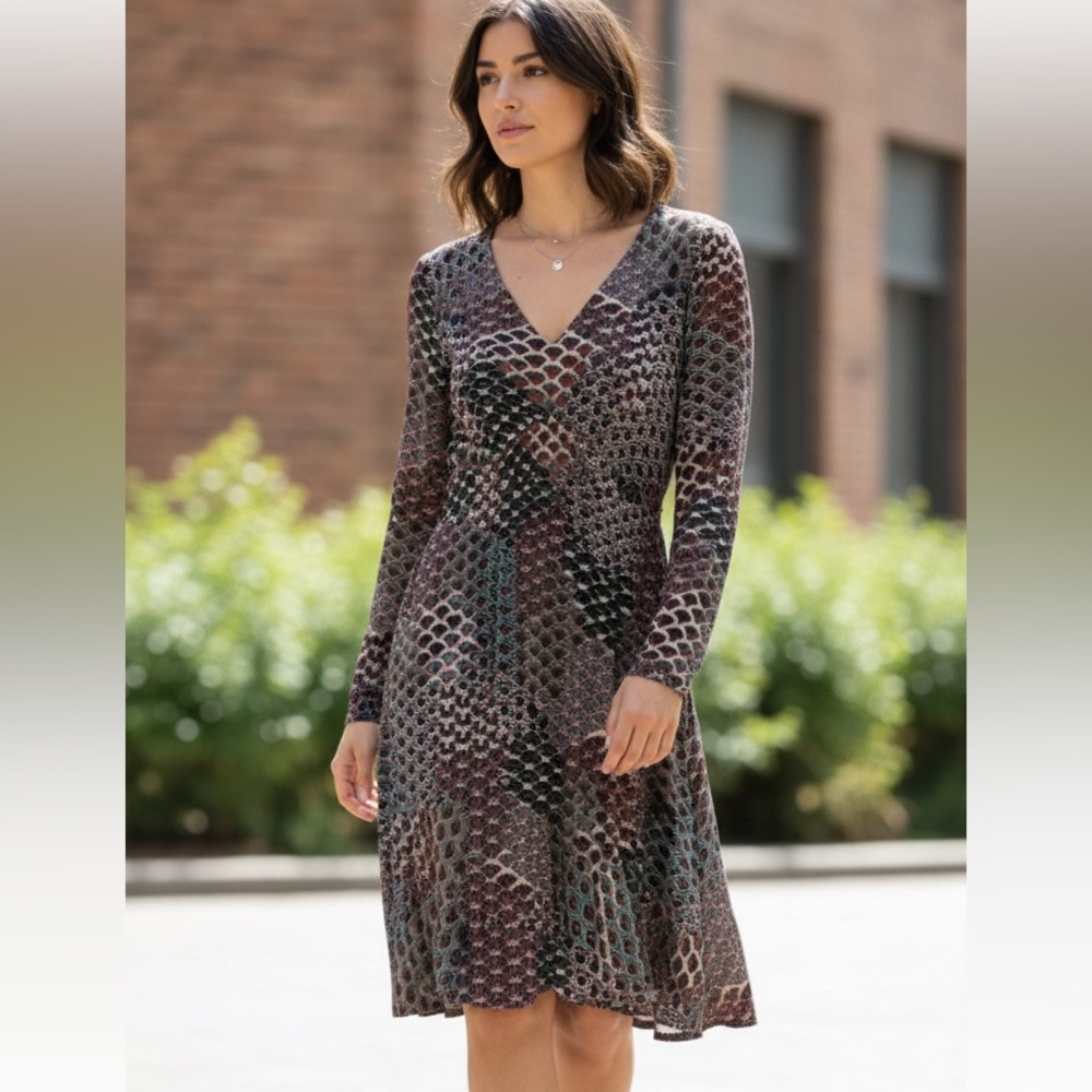 Anthropologie Maeve‎ Monaco Empire Fan Print Smocked Dress Women's Size Large